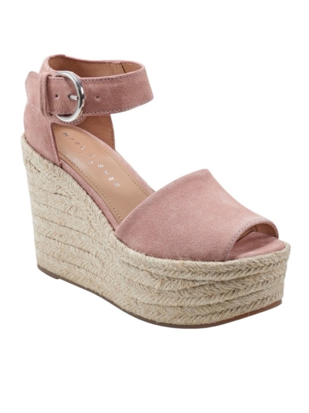 Marc Fisher LTD Mlalita Espadrille Wedge Sandals Pink Suede Leather Size 9 NWOT